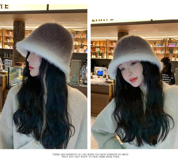 Dame Vinterhat Blød Kunstig Pels Fluffy Fiskerhat Bred Skygge Pelshat Vinter Varm Hat til Piger coffee