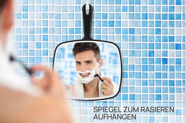 Handspegel, svart handspegel med handtag, fyrkantig