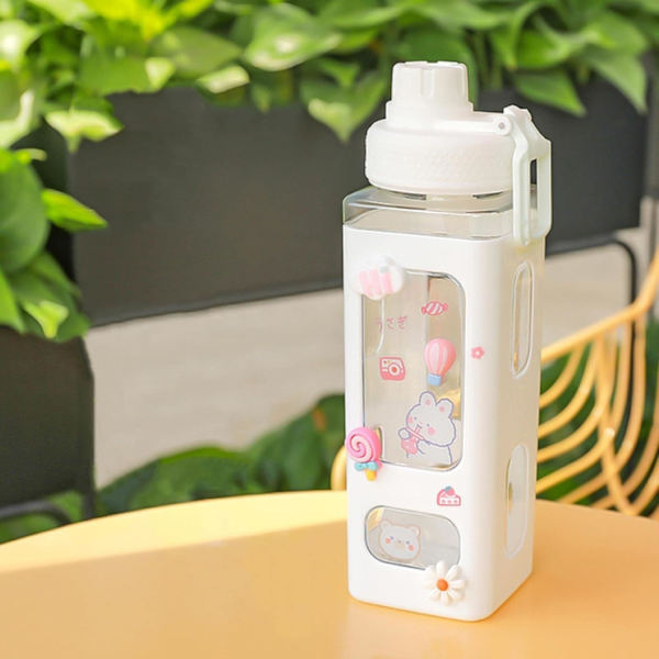 700 ml bærbare flasker for søte, herlige turer, te, juice, melk, for drikke, med sugerørsklistremerker Pink
