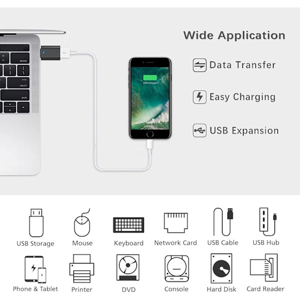 USB C til USB Adapter 3.1 Gen 2, 10 Gbps USB til USB C Adapter, USB-C Han til USB 3.0 A Hun USB 3.2 Type C OTG Konverter til MacBook Pro Laptop PC
