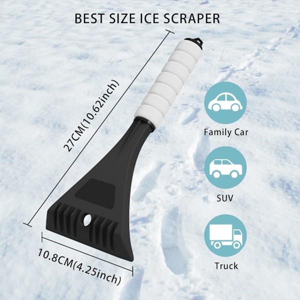 Isskrape for bil, snøskrape for bil frontrute, kraftig frost snø isfjerning for vinduer, ripefri, enkel lagring (svart) Black