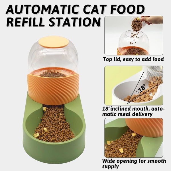 2st automatisk kattmatare, automatisk vattenmatare för husdjur, kattmatare set 2L för små husdjur (grön-orange)