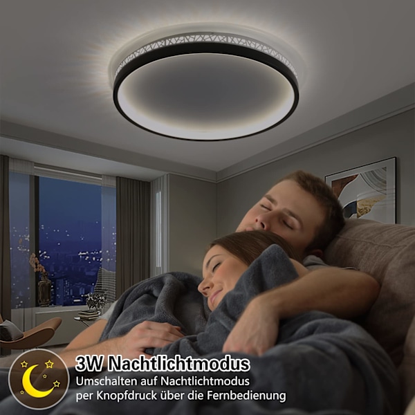 LED loftslampe dæmpbar med fjernbetjening, 30W 30cm rund sort hul design “fuglerede” loftslampe soveværelse