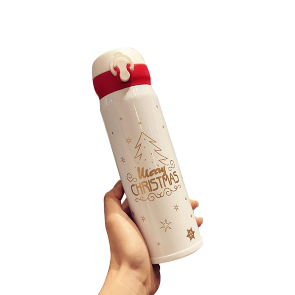 Jultema Isolerad Flaska Rostfritt Stål Vakuumkopp Läckagesäker Låsbar Termosmugg Studsmugg för Varma och Kalla Drycker Mugg (Vit 500ml) White