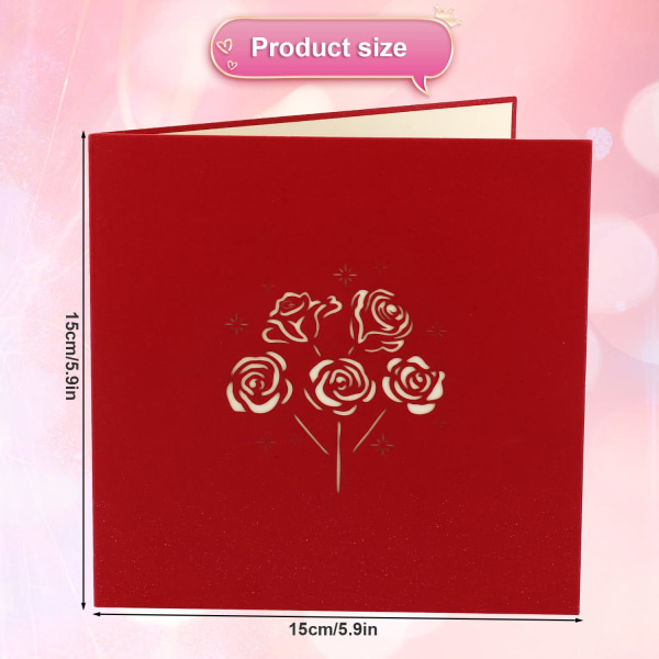 3D Pop up Valentine-kort, 3D-blomsterkort Rosebukett-hilsenskort med konvolutt for Valentinsdagens bryllup morsdag (5,9 x 5,9 tommer)
