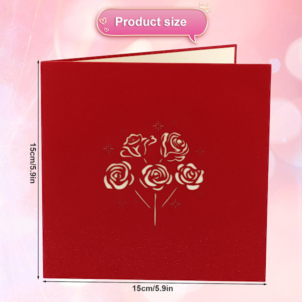 3D Pop-up Valentinsdagskort, 3D Blomsterkort Rose Bouquet Gratulationskort med Kuvert til Valentinsdag Bryllup Mors Dag (5,9 x 5,9 Tommer)