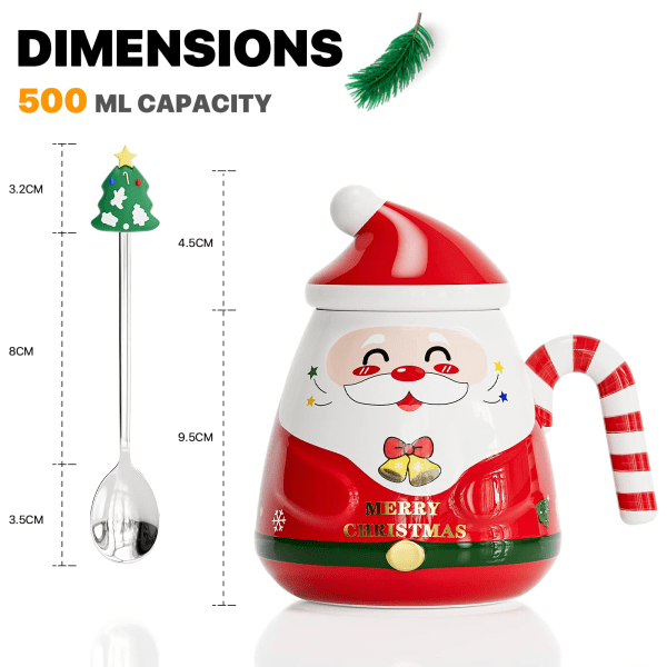 Julekaffekopp med lokk og rørepinne, Festival søte julekrus Nydelige keramiske tekopper for foreldre, kjære og venner Red