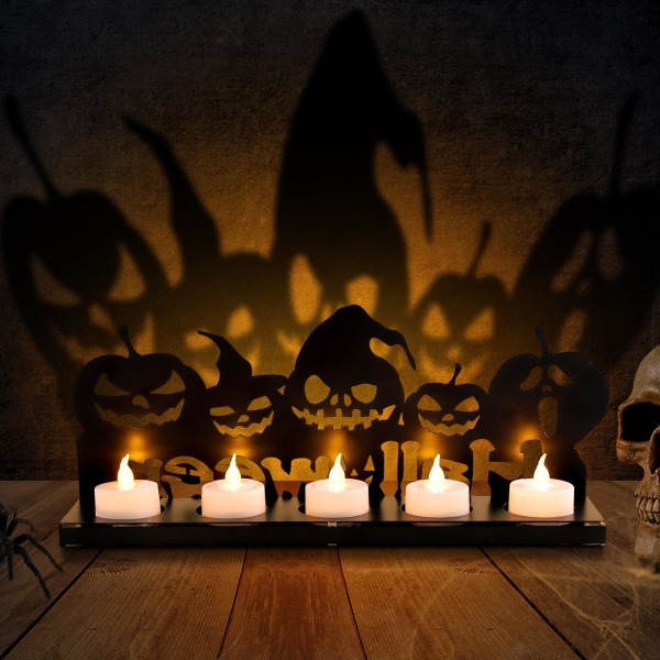 Halloween Funny Shadow Lysestager, Lysestage Hjemmebordsindretning til at holde 5 stearinlys, Unik Dekorationsgave