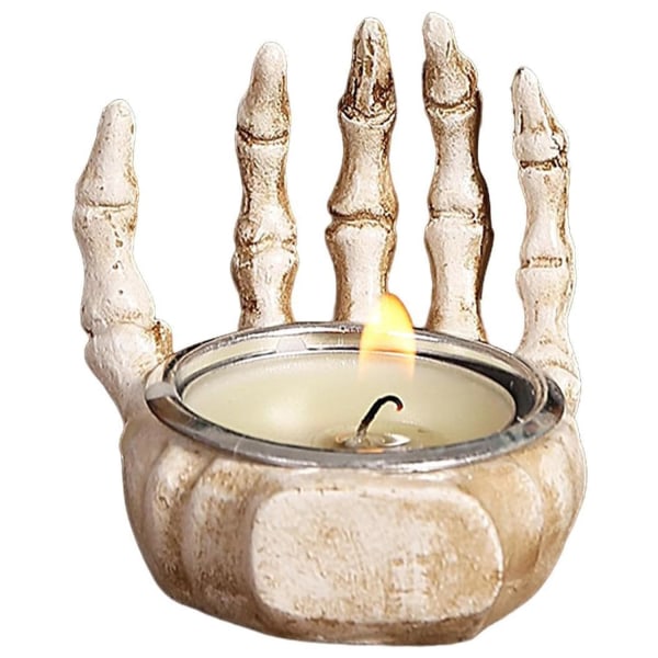 Skull-kynttilänjalka, pääkallo-kynttilänjalka, vintage -luurankokynttiläteline makuuhuoneen olohuoneeseen, halloween joulu (Skeleton palm) 1