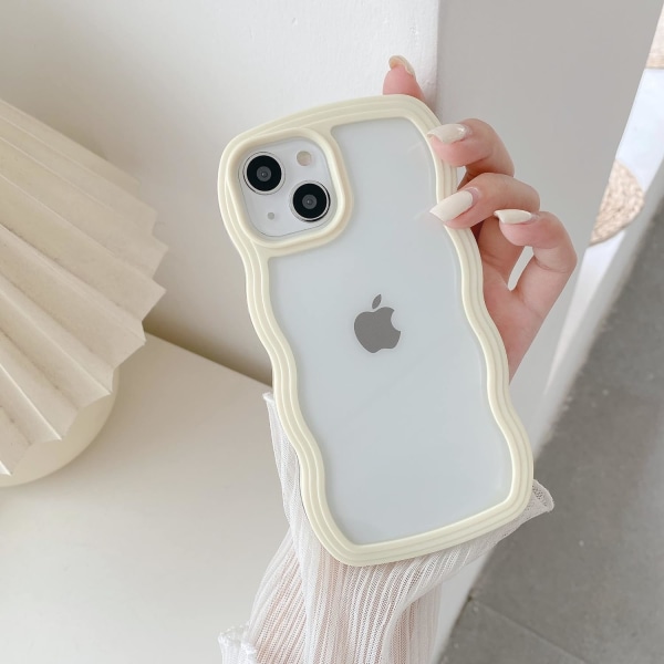 Kompatibel med iPhone 11 etui, Cute Curly Wave Frame Clear Cover, Transparent blød silikone Bumper Stødsikkert beskyttende telefoncover - gul Yellow