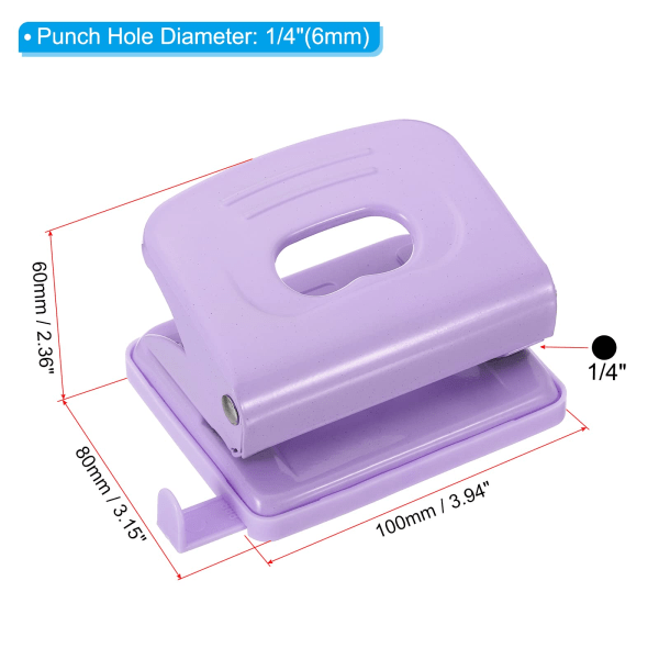 2 Hole Paper Punch, Metal Hole Puncher 8 Sheet Punch Capacity Adjustable Hole Punch for Office and Home Supplies, Purple