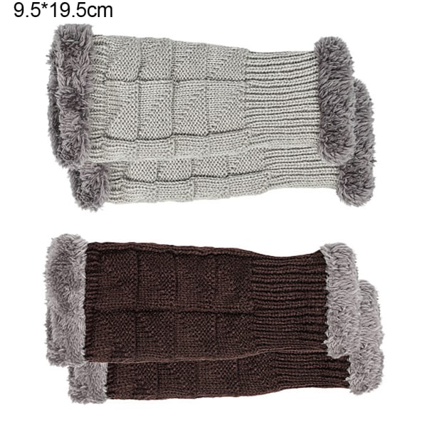 Vinterarmvärmare Varma fingerlösa handskar Handvirkade Light gray+brown Light gray+brown