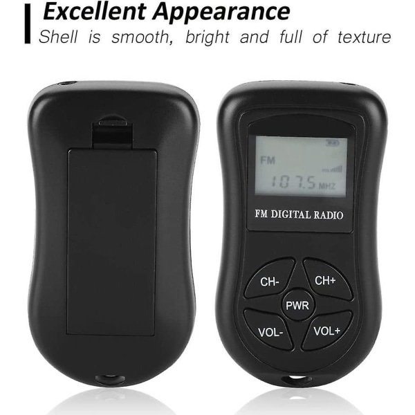 Fickradio, bärbar LCD-skärm Digitalradio Mini FM-radio med hörlurar och snöre Liten handhållen batteridriven trådlös radio för promenader J