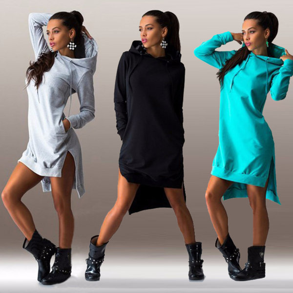 Långärmad tröja med huva för kvinnor Klänning Sweatshirt - dark grey 2XL dark grey 2XL