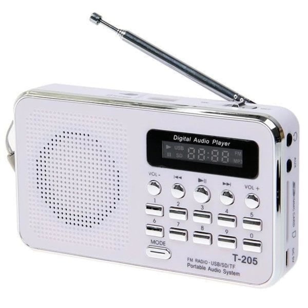 Vit miniradio USB TF-kort AUX ljudkabel Hörlurar SD/MMC