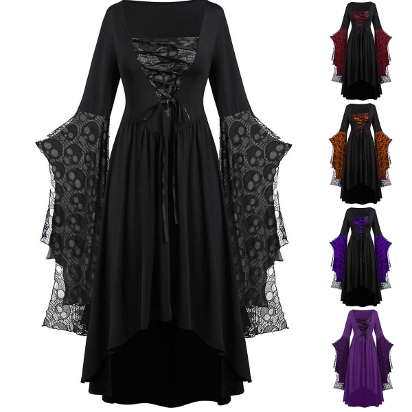 Vuxen Punk Gothic Witch Carnival Cosplay Dräkt Häxa Vampyr Festklänning Halloween Black 4XL Black 4XL
