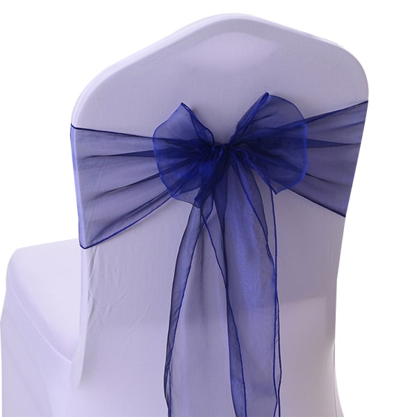 20st Organza Stol Bow Sash Dekor Bows Sashes för Bröllop Rec navy blue navy blue