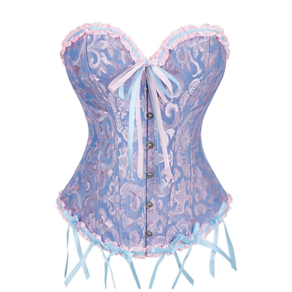 Kvinnors snörning med ben med överbyst Korsett Bustier Underkläder Blue-XS Blue-XS