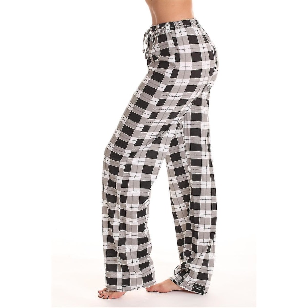 Pyjamasbyxor för kvinnor med fickor, mjuka flanellrutiga pyjamasbyxor för kvinnor CNMR black S black S