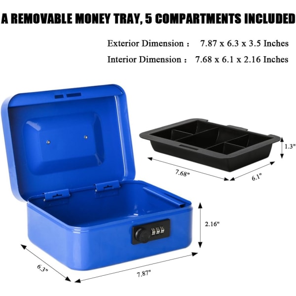 Medium Kassalåda Med Kombinationslås - Hållbar Metal Cash Blue Blue