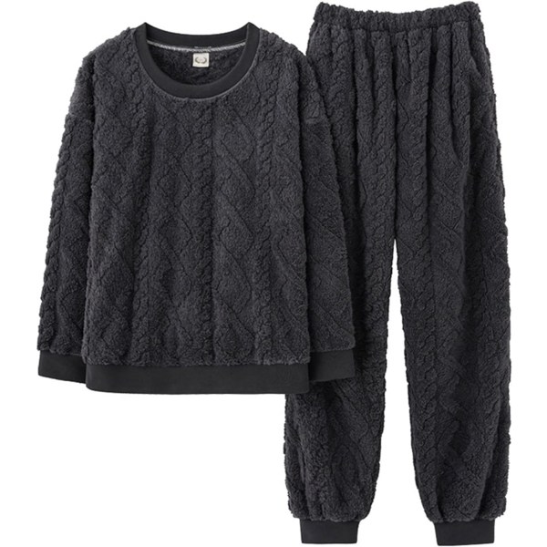 HAUFR Dam Fluffy Fleece Pyjamas Set 2 delar Varm Fleece Pyjamas Set Mjuka nattkläder Långärmade Crewneck fickor Byxor Y Black Large Black Large