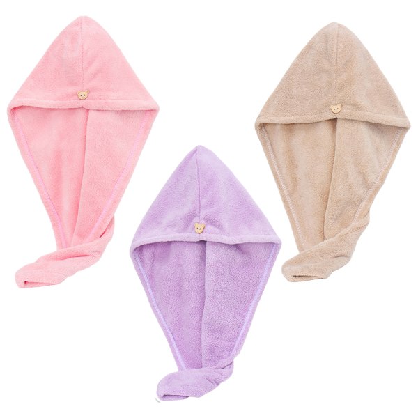 Mikrofiberhårhandduksinpackning för kvinnor, 3-pack hårhandduk för våt Pink + Purple + Khaki Pink + Purple + Khaki