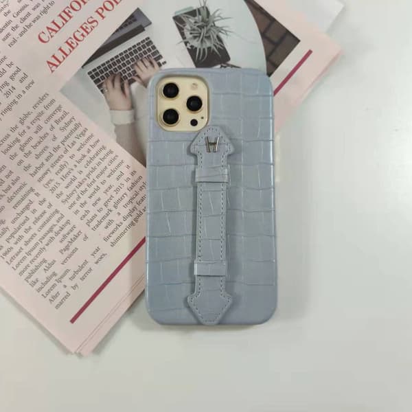 Etui til iPhone 13 Pro Krokodillemønster Håndleddsstøtte Grå