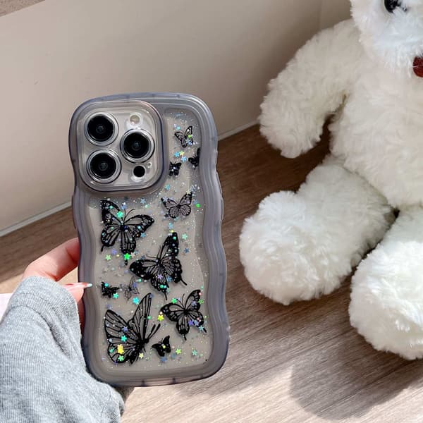 Kotelo iPhone 14 Plus Wave Texture Glitter Clear Clear Gray