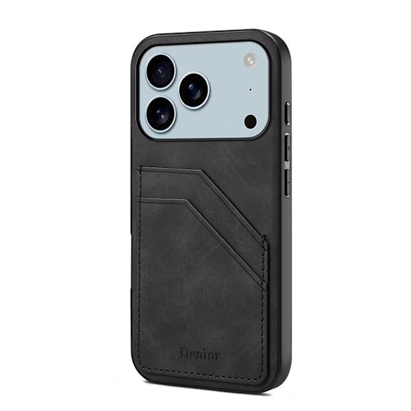Etui til iPhone 17 Pro Kortplads Lædertekstur Sort Noz5763