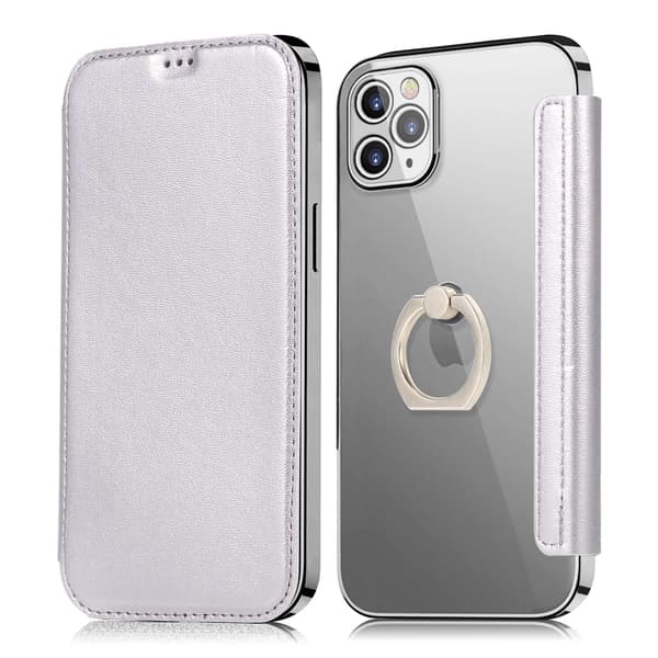 Etui til iPhone 13 Mini Klart Kortspor Lædertekstur Klar Sølv