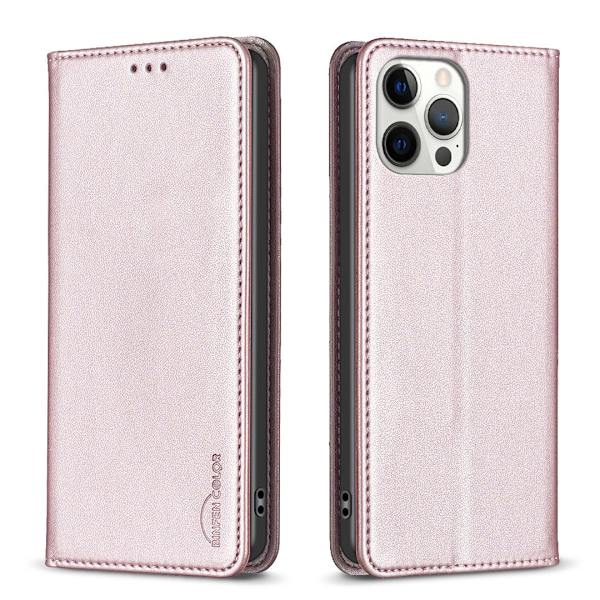 Fodral för iPhone 14 Pro Max Magnetisk Lädertextur Guld Noz17830