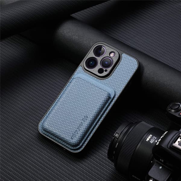 Etui til iPhone 14 Max Karbonfibertekstur Magnetisk Stativ Kortspor Design Noz6673