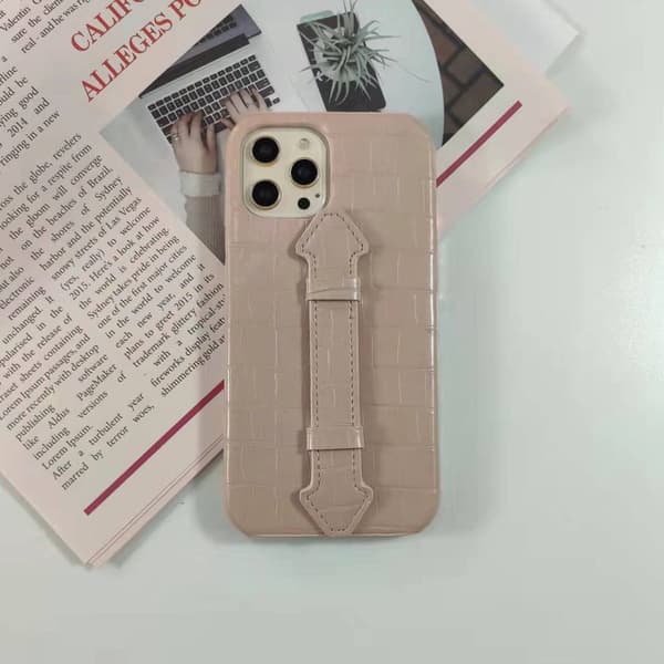 Fodral för iPhone 15 Pro Krokodilmönster Handledsstöd Rosa