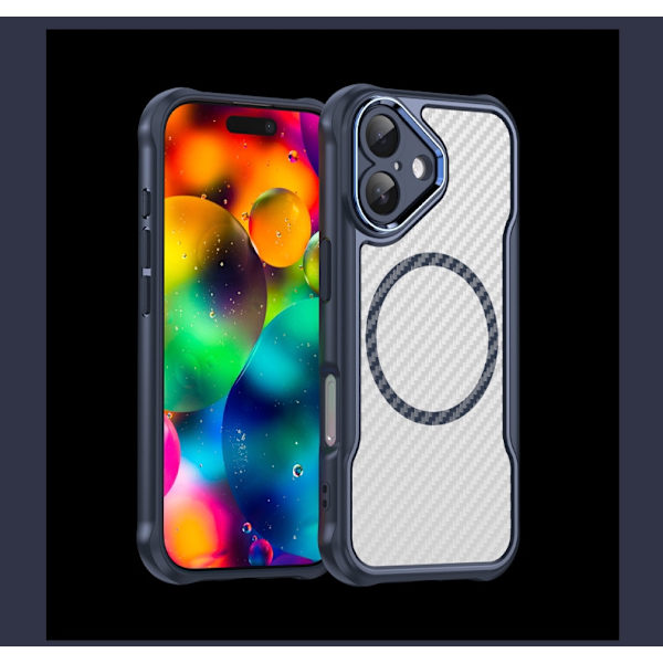 Etui til iPhone 15 Plus Karbonfibertekstur Magnetisk Blå