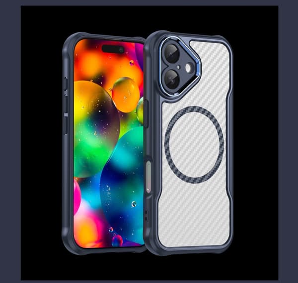 Fodral för iPhone 15 Plus kolfibertextur magnetisk blå