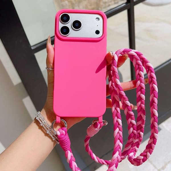 Kotelo iPhone 16 Lanyard Pink Rose Red