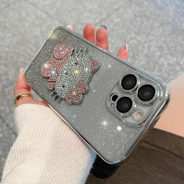 Etui til iPhone 15 Pro Max Glitter Diamant Accent Linse Detalje Pink Sølv