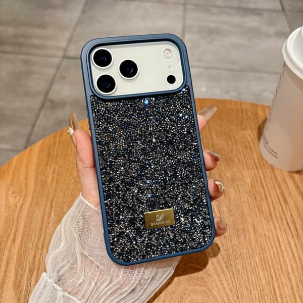 Kotelo iPhone 17 Prolle Ylellinen Täysi Strassitimantit Tummansininen
