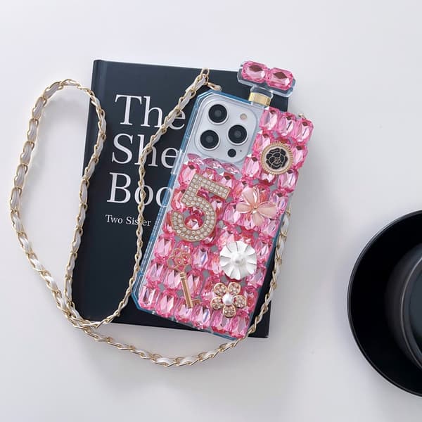 Fodral för iPhone 13 Pro Lyxig Crossbody Rep Parfym Rosa