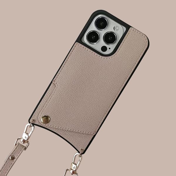 Kotelo iPhone 15 Plus -puhelimelle, korttipaikka ja kaulanauha