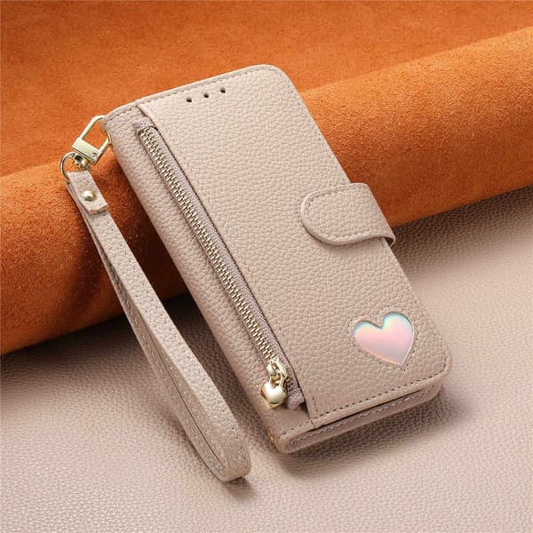 Kotelo iPhone 17 E/16E:lle (ei 16:lle) Love Zipper Wallet Khaki Noz15394