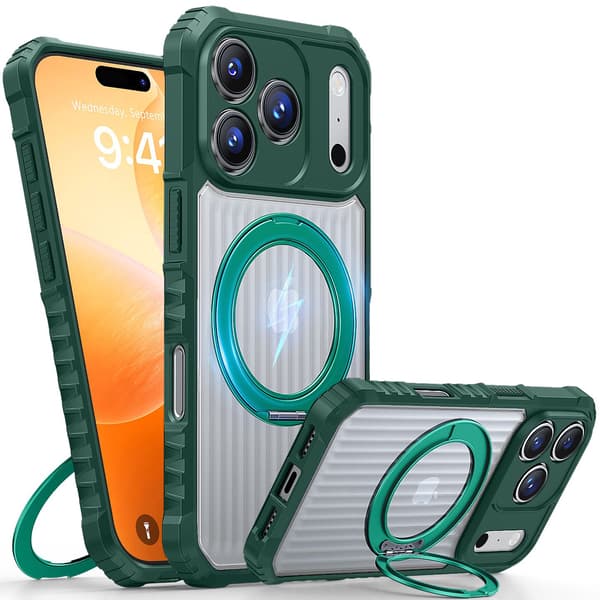 Fodral för iPhone 15 Pro Max Skin Feel Stativ Mörkgrön Klar