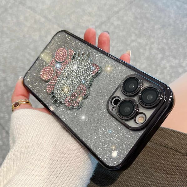 Etui til iPhone 17 Pro Glitter Diamant Aksent Linsedetalj Rosa Svart