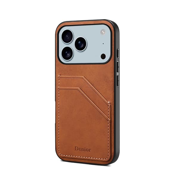 Etui til iPhone 17 Pro Kortplads Lædertekstur Brun Noz5771