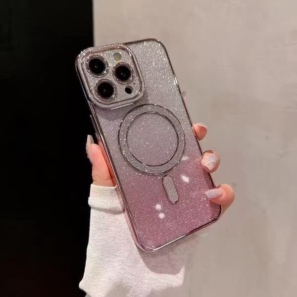 Fodral för iPhone 15 Pro Max Glitter Diamantaccent Magnetisk Rosa