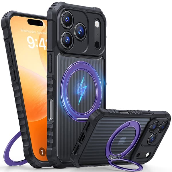 Fodral för iPhone 15 Pro Skin Feel Stativ Svart Lila