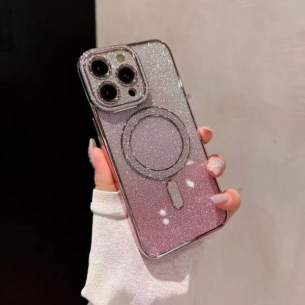 Etui til iPhone 15 Plus Glitter Diamant Aksent Magnetisk Rosa