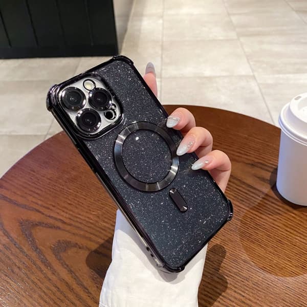 Kotelo iPhone 14 Pro Glitter Electroplated Magnetic Musta Noz1635