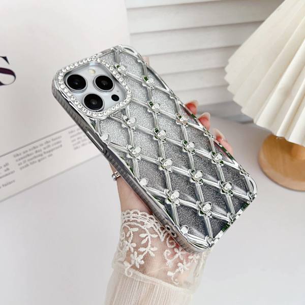 Fodral för iPhone 15 Pro Max Glitter Strass Accent Elektropläterad Silver