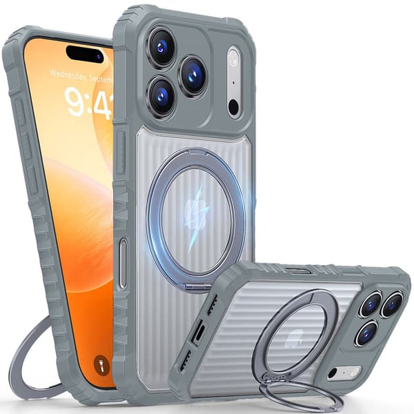 Etui til iPhone 16 Pro Skin Feel Stativ Grå Klar